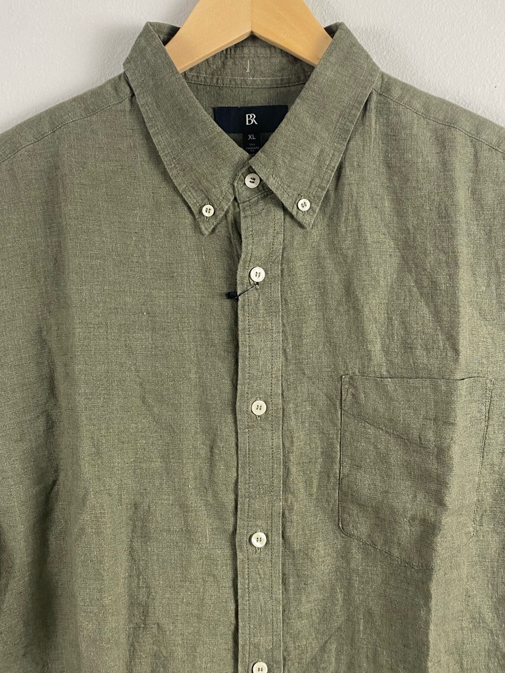 Banana Republic Linen Standard Fit Short Sleeve Button Front Shirt | Olive Green - Picture 3 of 16